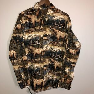 CLEARWATER Outfitters Mens LARGE Button Down Shirt MOOSE ELK Long Sleeve NWOT